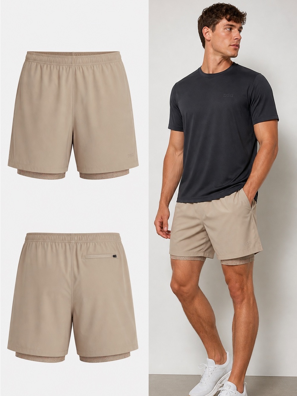 DSG Athletic Shorts | Tan | Lined Performance Running | Elastic Waist | Men’s XL